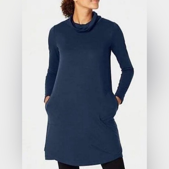 NWOT Purejill Luxe Tencel Cowl Neck Jersey Dress Blue Long Sleeve Pockets XL - Picture 5 of 17